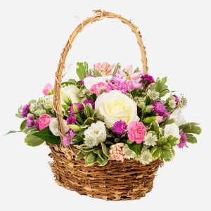 Happy thoughts pastel basket of flowers